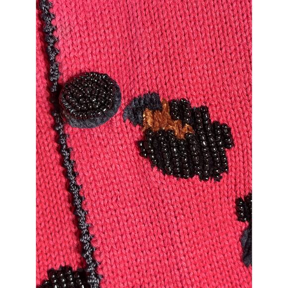 Berek Vintage Animal Print Red Cardigan Furry Accents size S - Picture 7 of 11